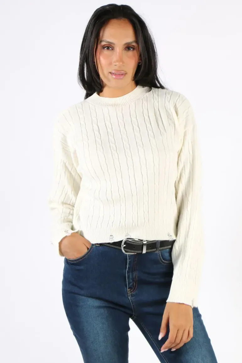 Aggel Cable Knit Jumper In Ivory