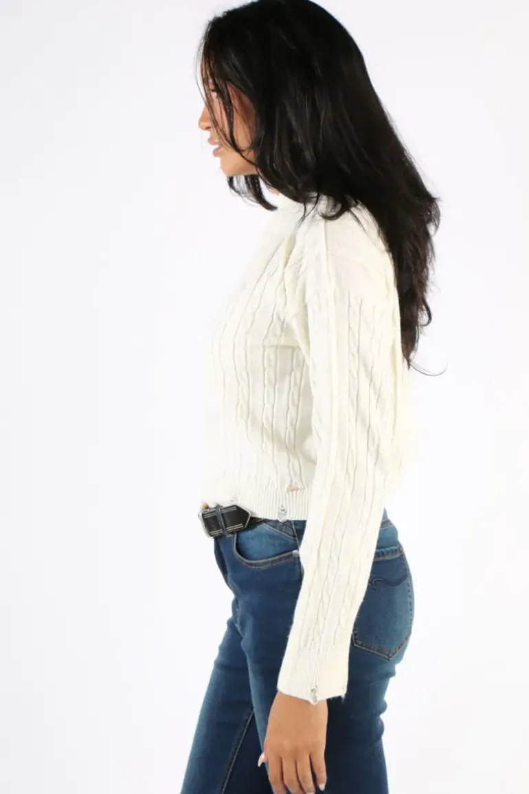 Aggel Cable Knit Jumper In Ivory