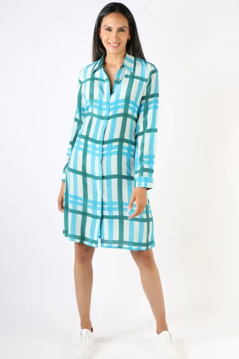 Anupamaa Mens Plaid Shirt Dress In Teal