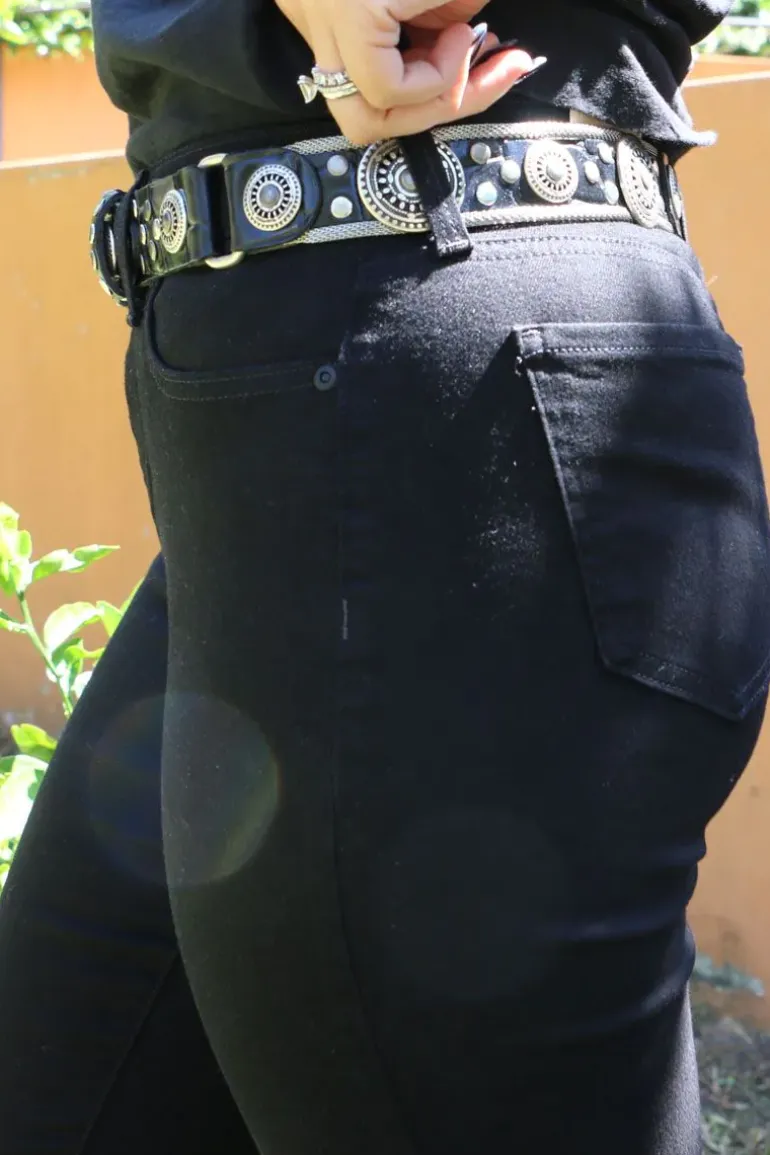 B Belt Leather And Mesh Theo Belt In Black