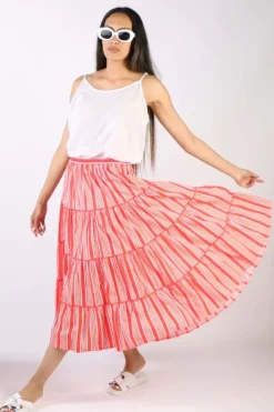 Bagruu Diwali Candy Stripe Skirt In Red