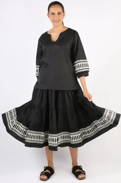 Bagruu Elena Border Print Top In Black