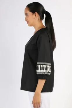 Bagruu Elena Border Print Top In Black
