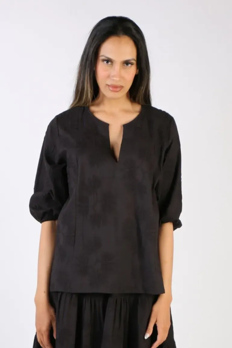 Bagruu Elka Embroidered Top In Black