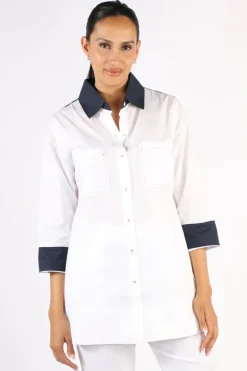Bagruu Harvey CB Shirt In White And Navy