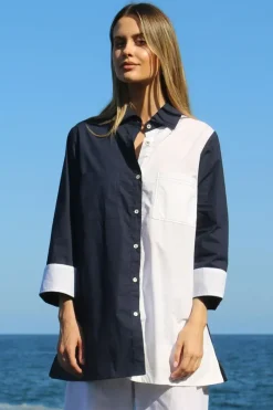 Bagruu Harvey CB Split Shirt In Navy And White