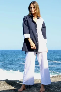 Bagruu Harvey CB Split Shirt In Navy And White