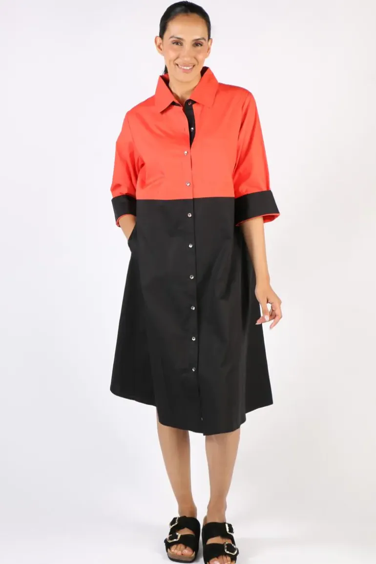 Bagruu Harvey Colour Block Dress In Poppy And Black