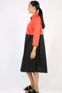 Bagruu Harvey Colour Block Dress In Poppy And Black