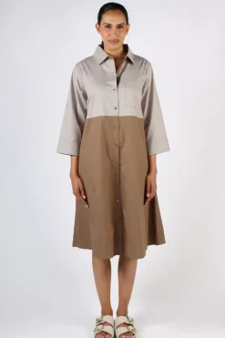 Bagruu Harvey Colour Block Dress In Stone And Olive