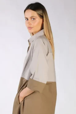 Bagruu Harvey Colour Block Dress In Stone And Olive
