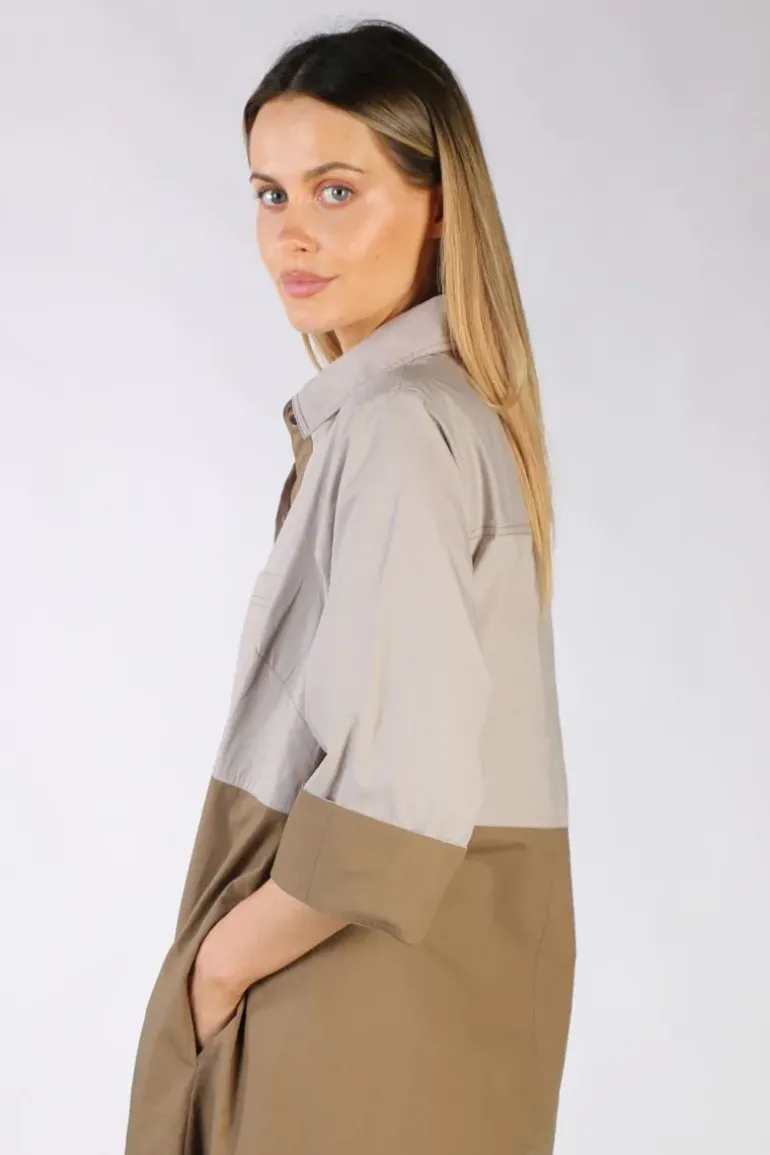 Bagruu Harvey Colour Block Dress In Stone And Olive