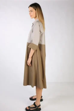 Bagruu Harvey Colour Block Dress In Stone And Olive
