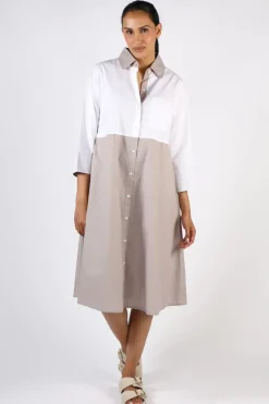 Bagruu Harvey Colour Block Dress In White And Stone
