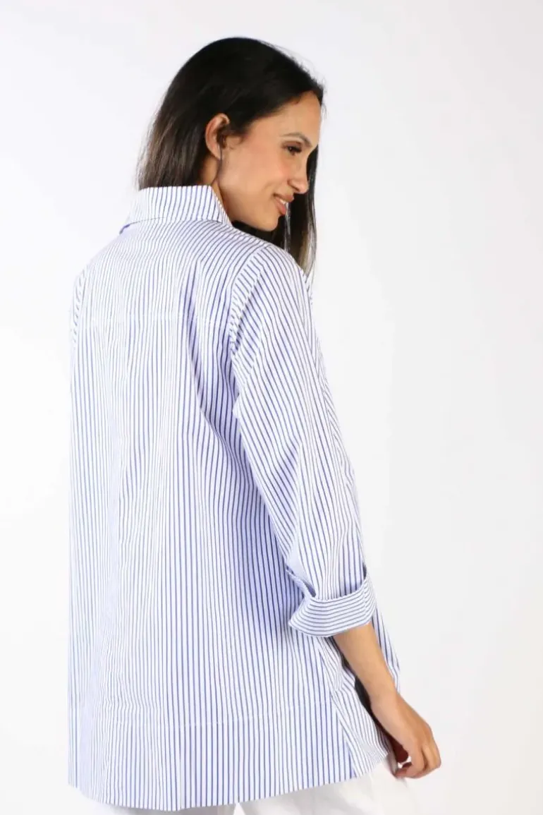 Bagruu Harvey Shirt In Classic Stripe In Blue