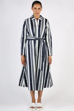 Bagruu Mala Ribbon Stripe Dress In Navy