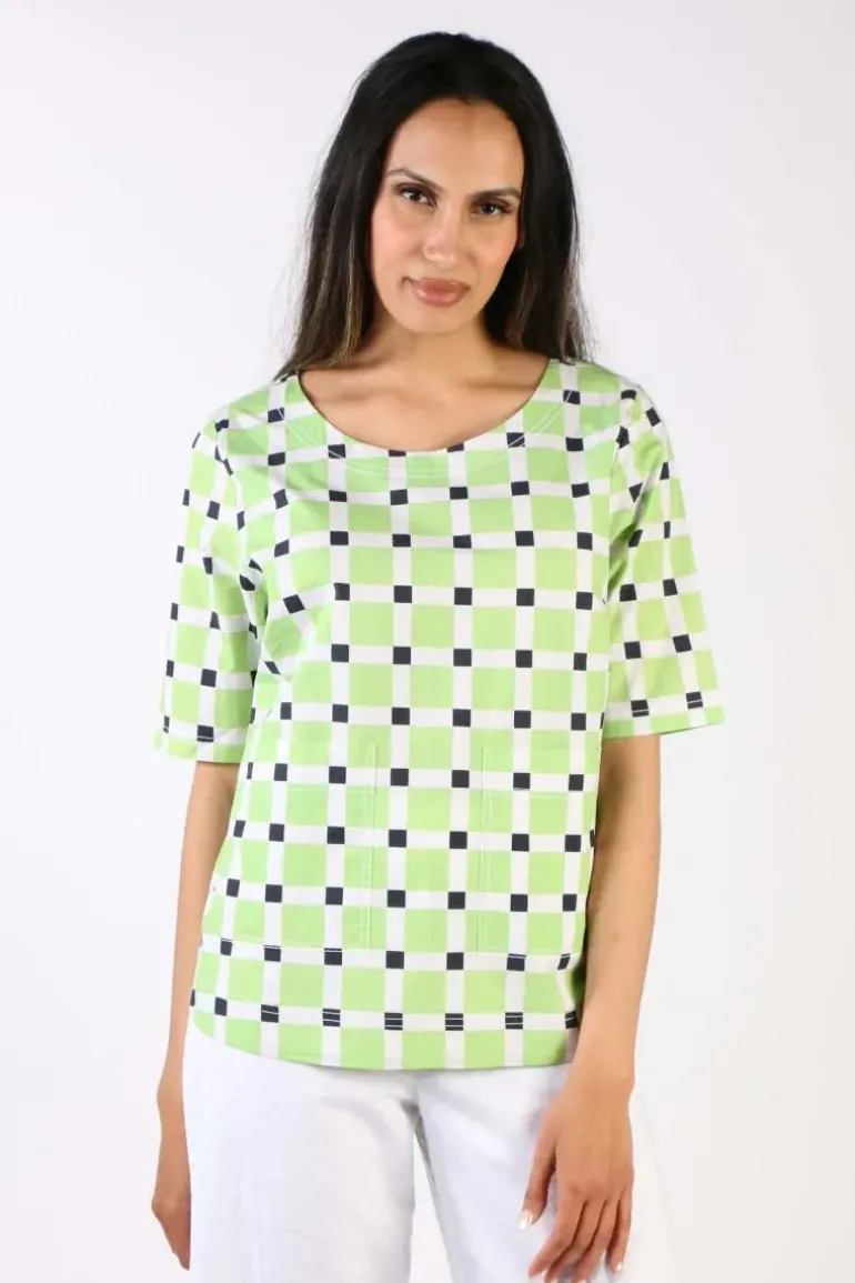 Bagruu Pati Check Top In Lime