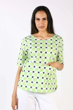 Bagruu Pati Check Top In Lime
