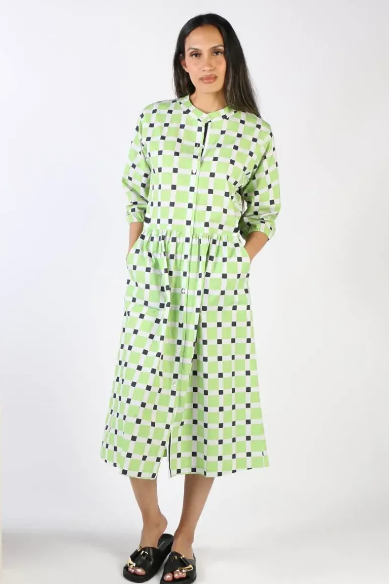 Bagruu Songkee Check Dress In Lime