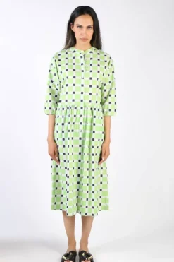 Bagruu Songkee Check Dress In Lime