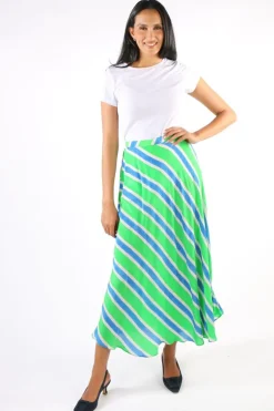 Bias Stripe Skirt In Green By Anupamaa