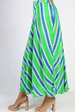 Bias Stripe Skirt In Green By Anupamaa