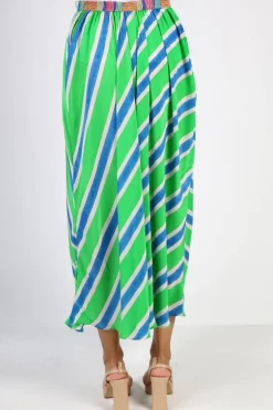 Bias Stripe Skirt In Green By Anupamaa