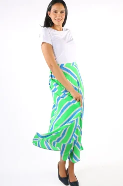 Bias Stripe Skirt In Green By Anupamaa