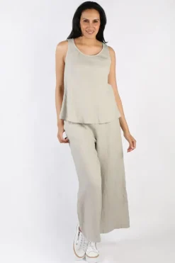 Blueberry Bias Singlet Top In Beige