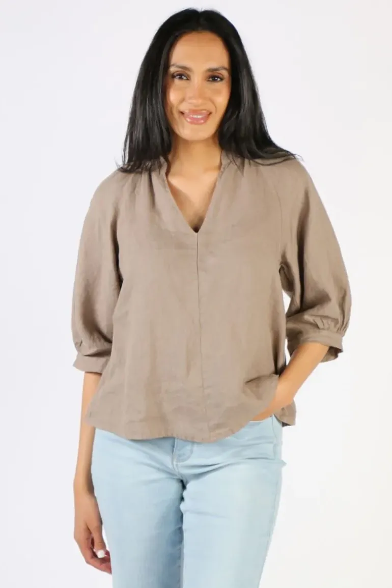 Blueberry Bishop Sleeve Top In Fango