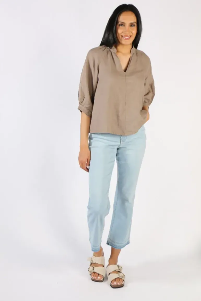 Blueberry Bishop Sleeve Top In Fango