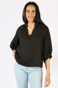 Blueberry Bishop Sleeve Top In Black