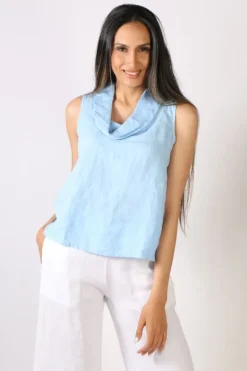 Blueberry Cowl Neck Top In Sky