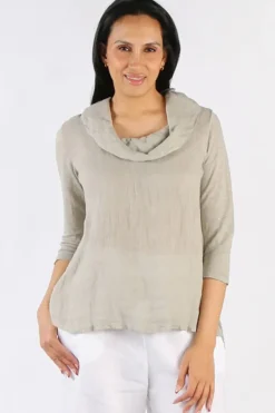 Blueberry Cowl Neck Top In Beige