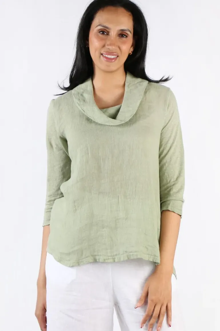 Blueberry Cowl Neck Top In Sage