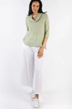 Blueberry Cowl Neck Top In Sage