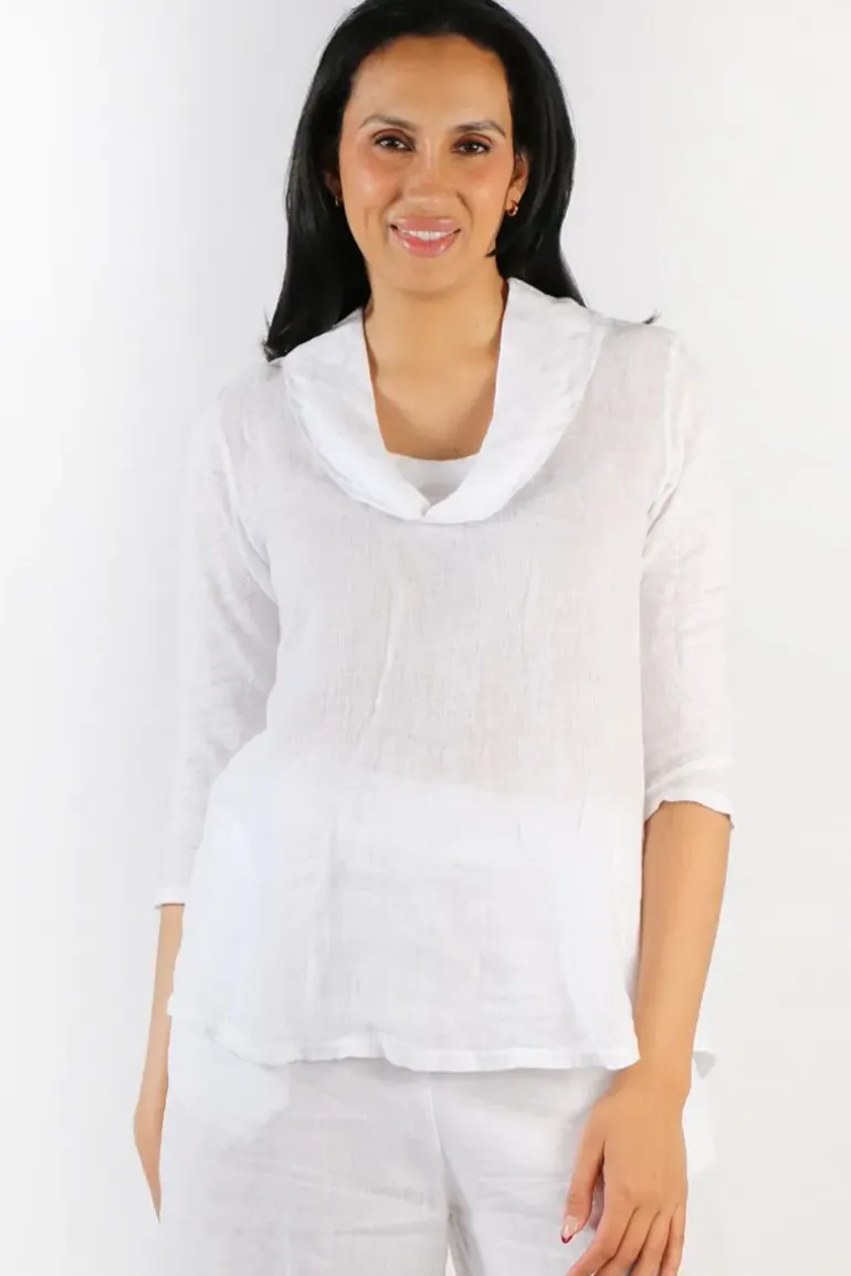 Blueberry Cowl Neck Top In White