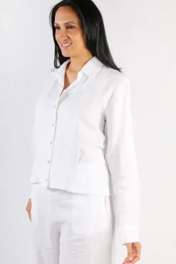 Blueberry Cropped Classic Shirt In White