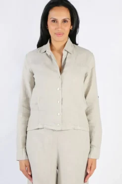 Blueberry Cropped Classic Shirt In Beige