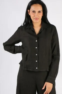 Blueberry Cropped Classic Shirt In Black
