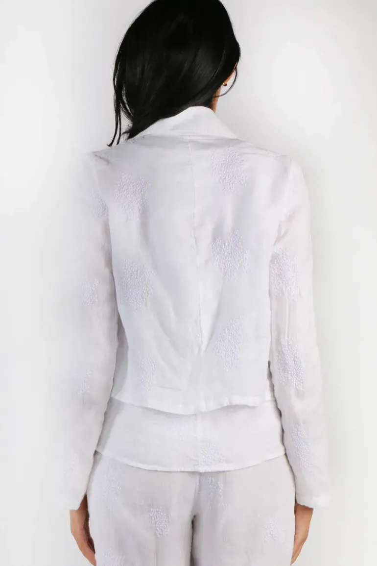 Blueberry Embroidered Cropped Lapel Jacket In White