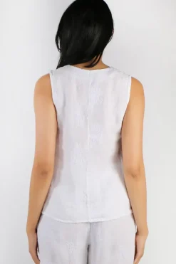 Blueberry Embroidered Linen Tank Top In White
