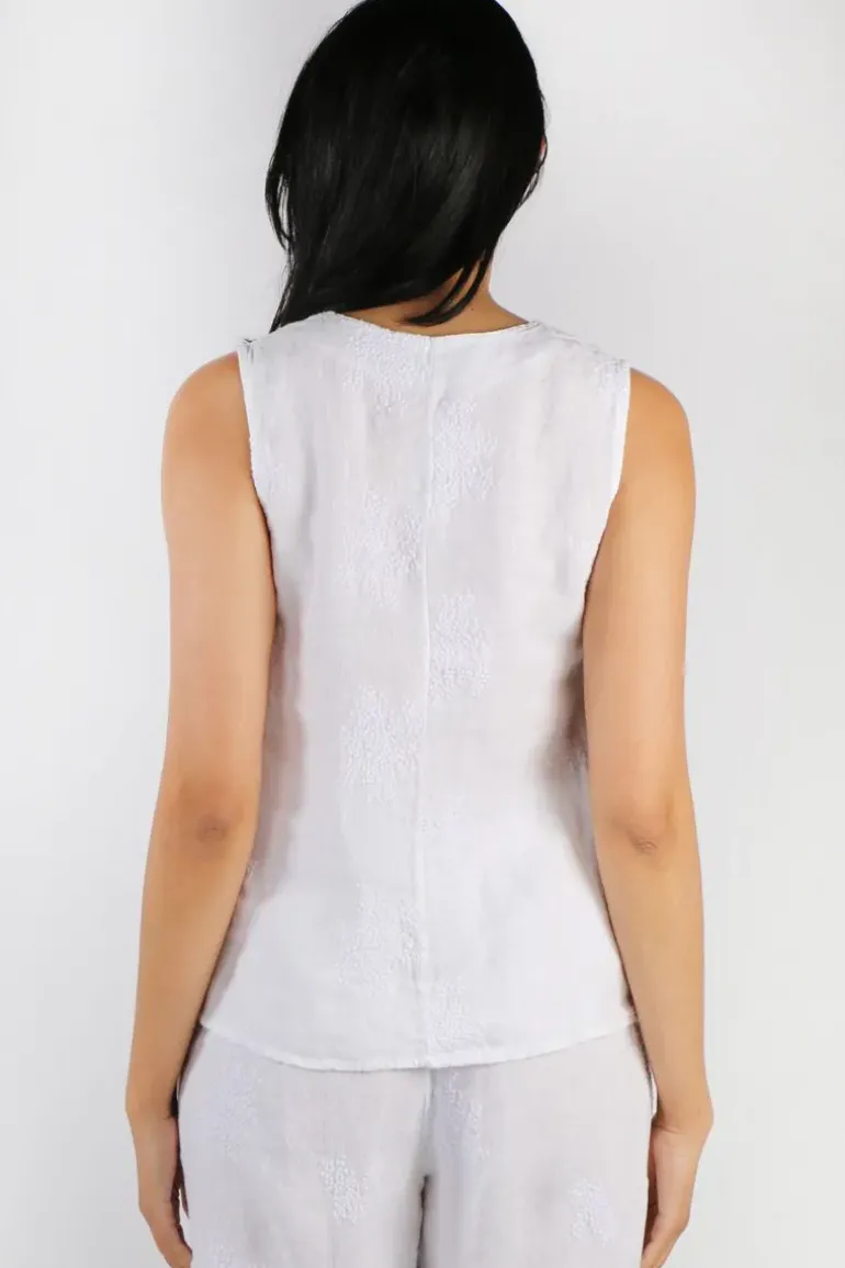 Blueberry Embroidered Linen Tank Top In White