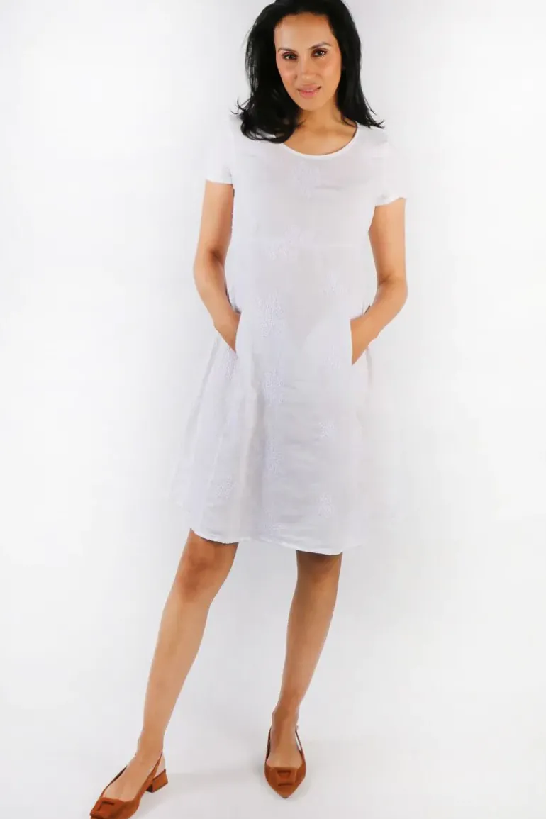 Blueberry Embroidered Swing Dress In White