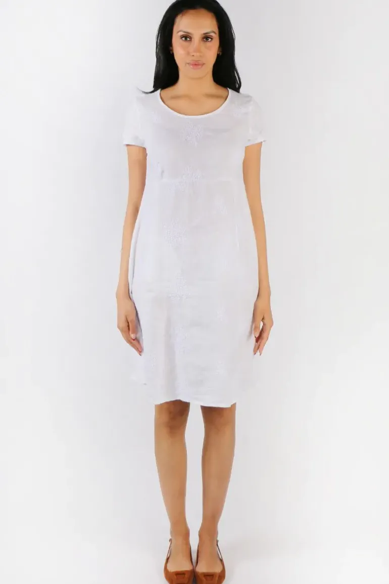 Blueberry Embroidered Swing Dress In White