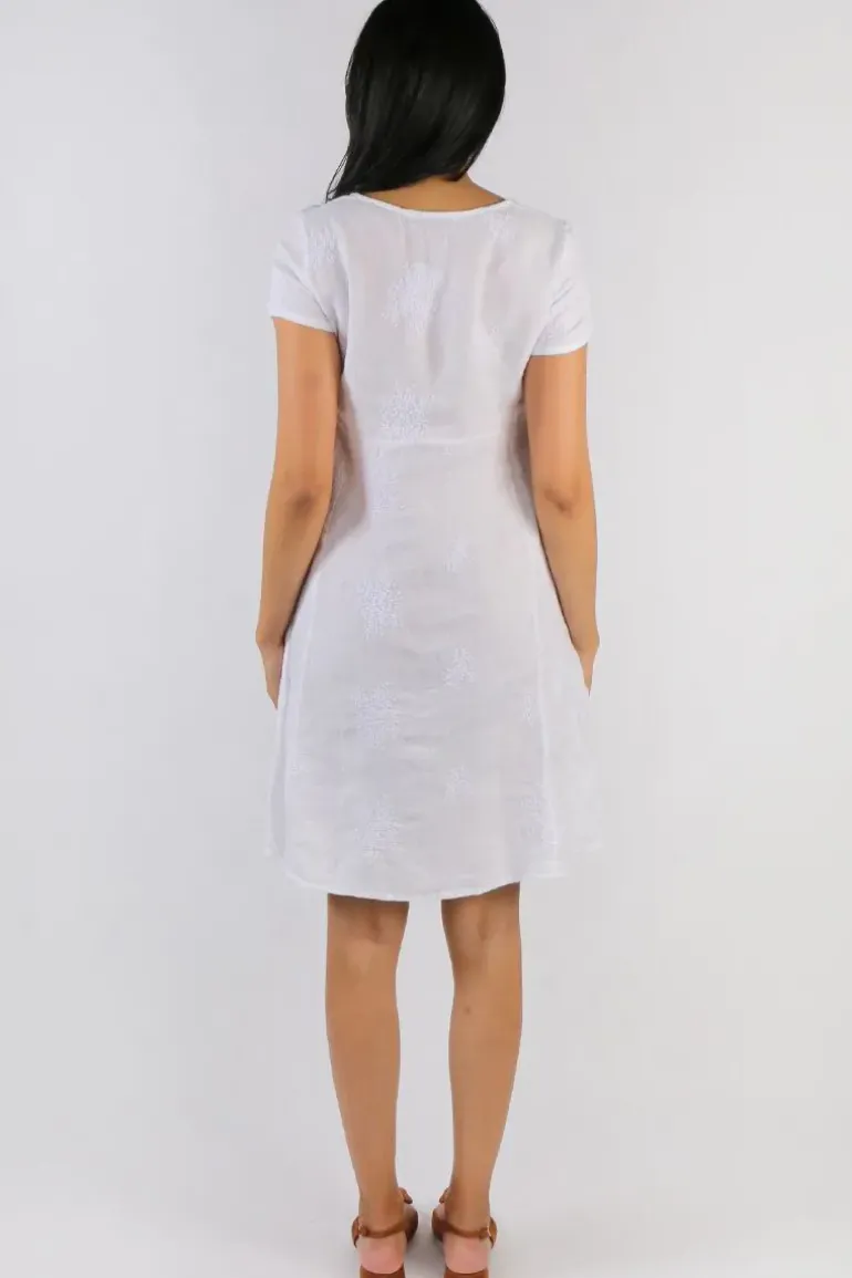 Blueberry Embroidered Swing Dress In White