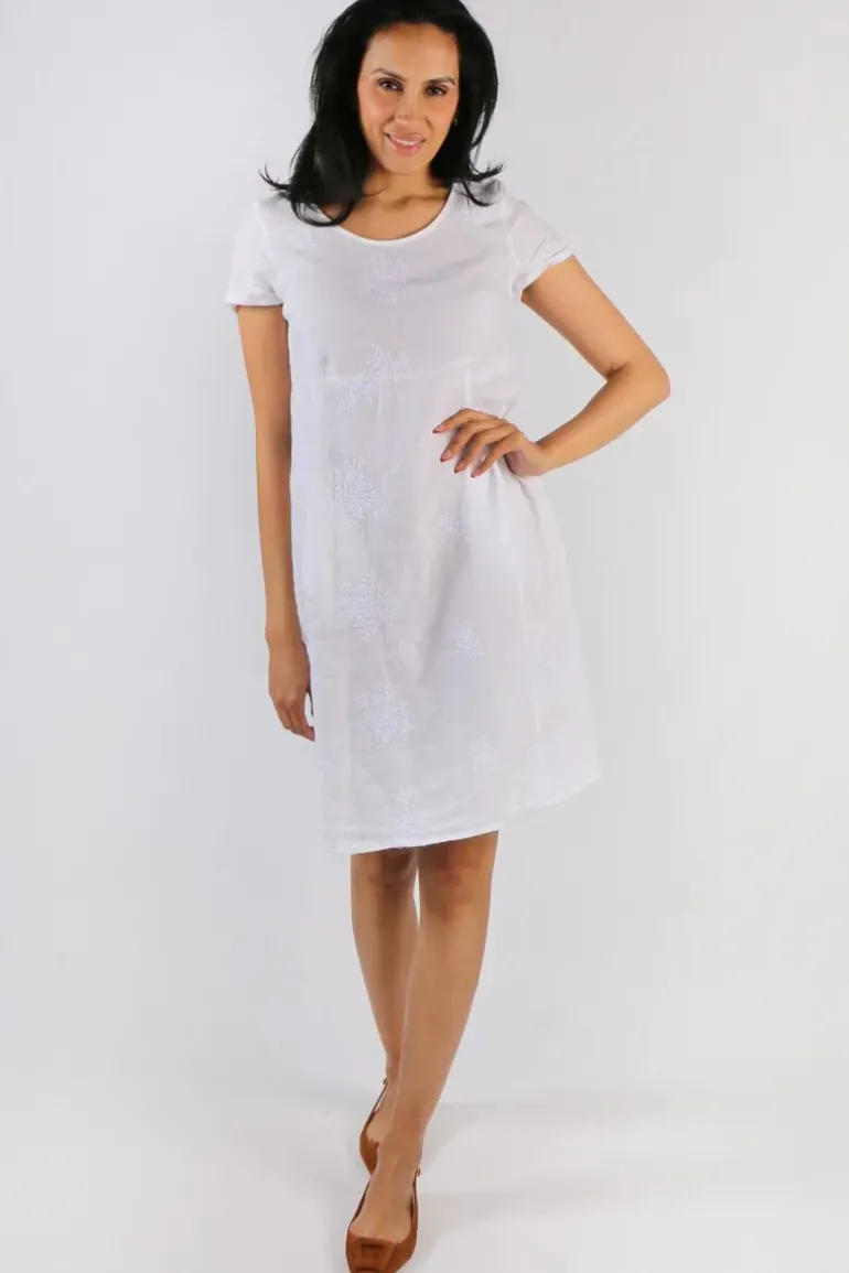 Blueberry Embroidered Swing Dress In White