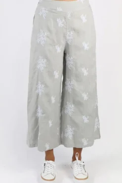 Blueberry Embroidered Wide Leg Palazzo In Pearl