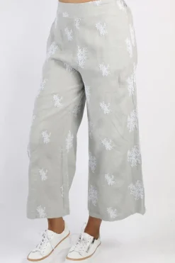 Blueberry Embroidered Wide Leg Palazzo In Pearl