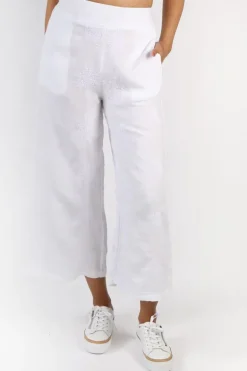 Blueberry Embroidered Wide Leg Palazzo In White